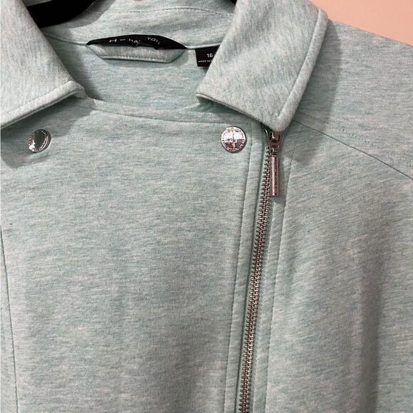 H BY HALSTON French Terry Moto Jacket Aqua Mint Green Women’s Size 16 - Picture 4 of 8